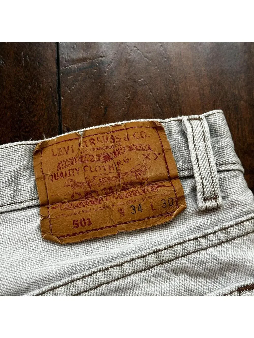 VTG USA Levis 501 Button Fly 90s Tag Jeans 80s 34x30 Act 31x28 Grey Faded White